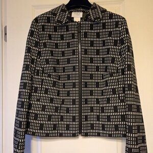 Women's AKRIS punto black and white lined jacket, size 14, zipper closure
